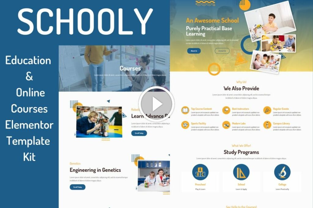 Schooly – Kit de plantillas de Elementor para educación y cursos en línea