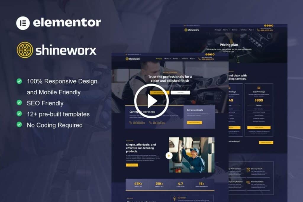 ShineWorx – Car Detailing Service & Car Repair Elementor Pro Template Kit