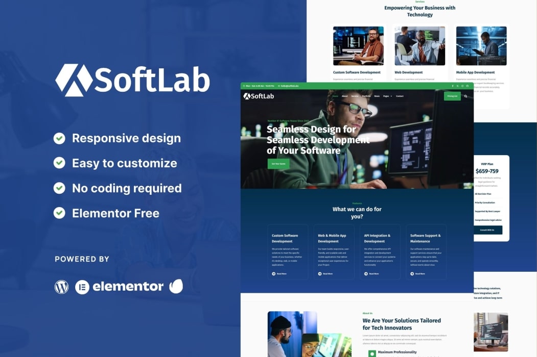SoftLab – Tecnología y Software SaaS Elementor Pro Template Kit