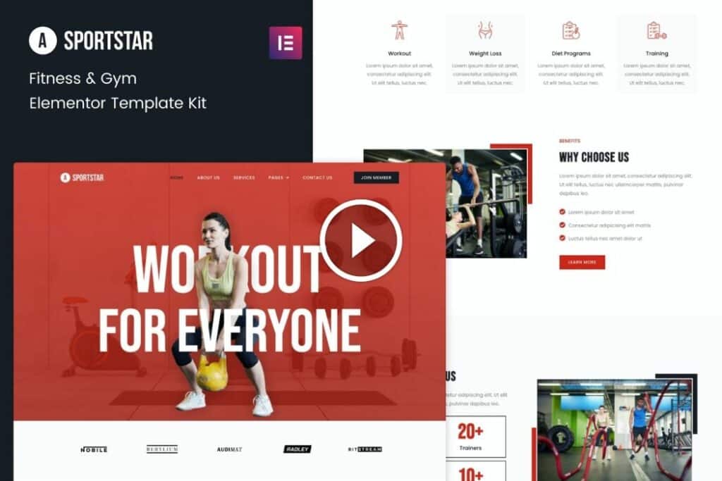 Sportstar: kit de plantilla Elementor de fitness y gimnasio