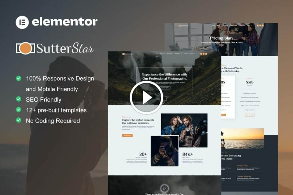 SutterStar – Photography Services & Portfolio Elementor Template Kit