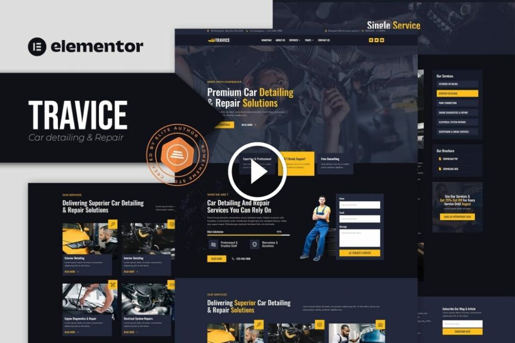 Travice – Car Detailing Service & Car Repair Elementor Template Kit
