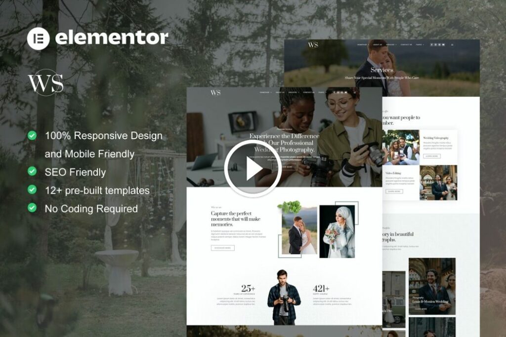 Wedshot – Kit de plantilla Elementor para el servicio de fotografía de bodas
