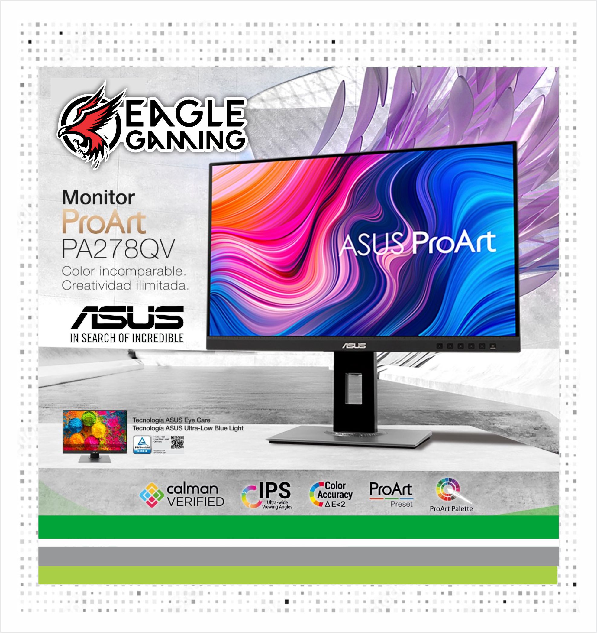 MONITOR PROFESIONAL ASUS ProArt Display PA278QV 27 PULGADAS / IPS / WQHD / 100% sRGB / 75Hz / 5ms