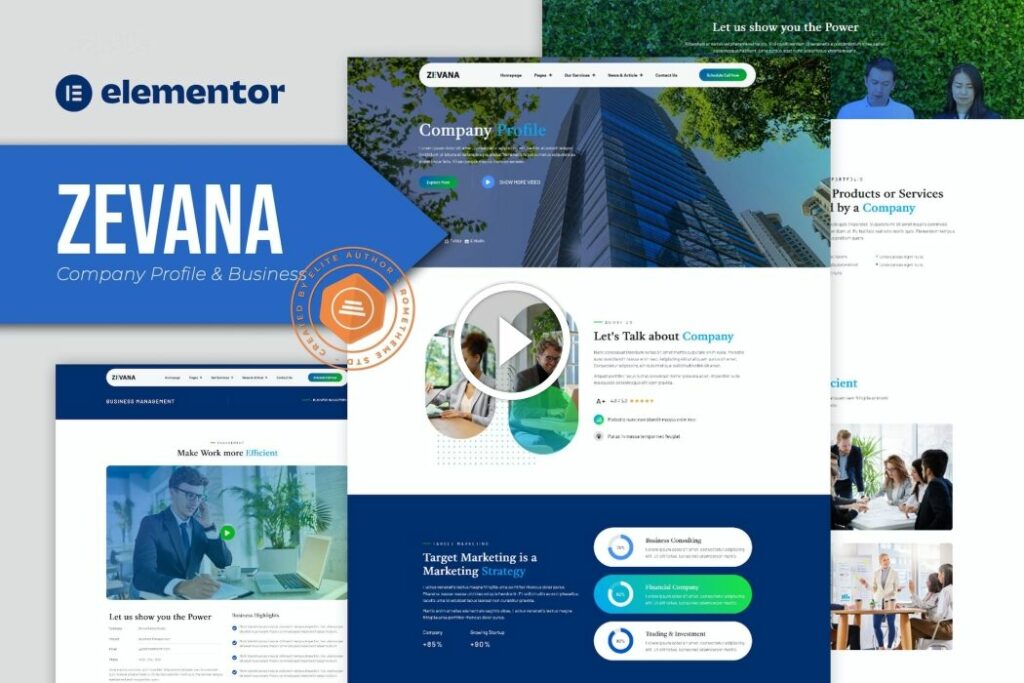 Zevana: perfil de empresa y kit de plantilla de elementos comerciales
