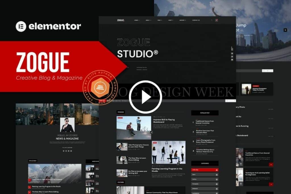 Zogue: kit de plantillas de Elementor Pro para blog creativo y revista