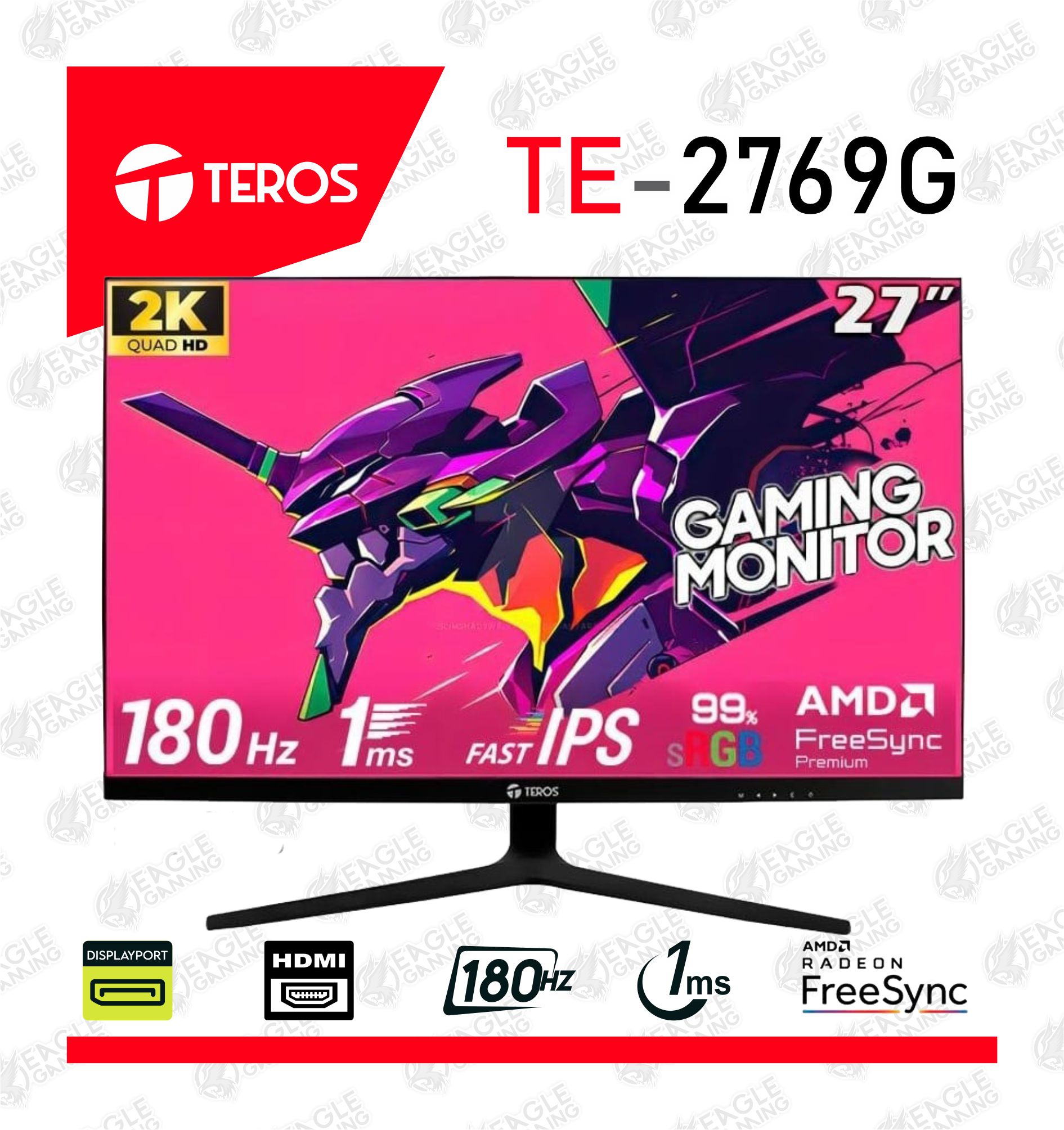MONITOR GAMING PLANO TEROS TE-2769G, 27″ QHD IPS FLAT, 180 Hz, 1ms, HDMI, DP, Audio