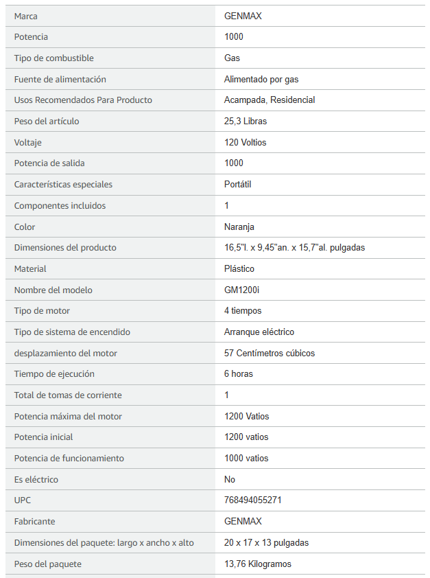 Generador a Gasolina Silencioso 1200W, Ultraligero – Genmax GM1200i - Imagen 5