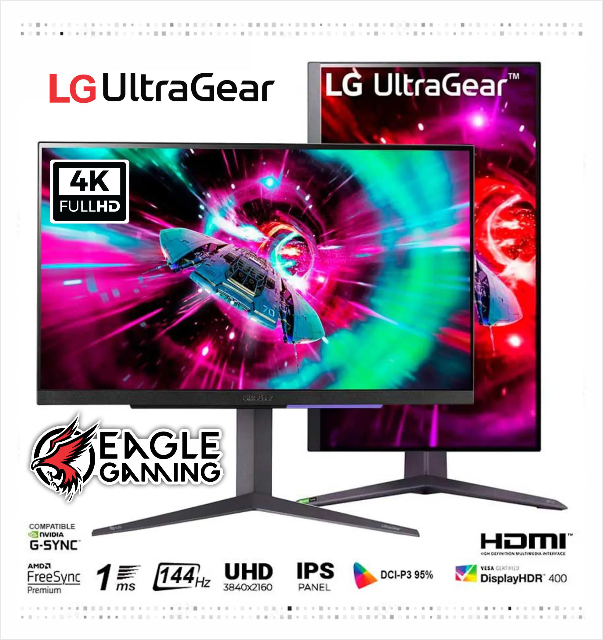 MONITOR LED 27″ LG 27GR93U-B ULTRAGEAR 4K UHD, 1MS, 144Hz, HDMI/DP, FREE-SYNC & G-SYNC COMPATIBLE